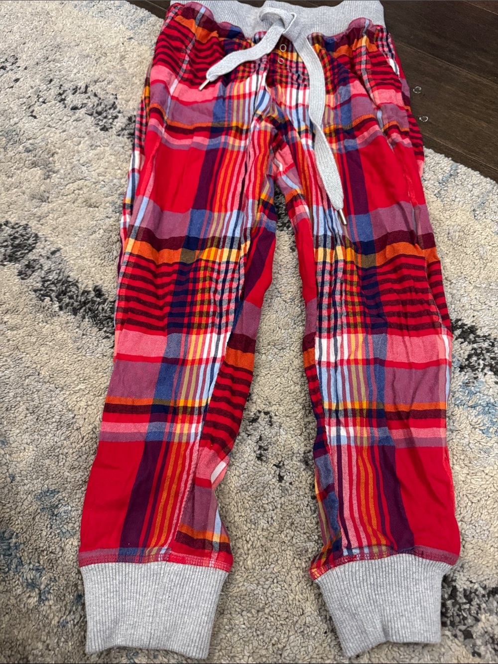 aerie Red Plaid Kids Pajama Bottoms with Gray Cuffs